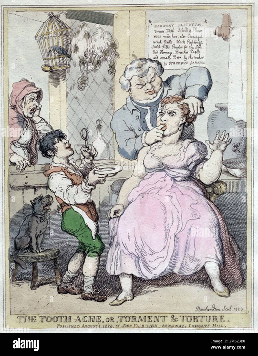 Thomas Rowlandson commente la dentisterie dans cette gravure, suggérant que le traitement dans les jours précédant l'anesthésie était aussi douloureux que la maladie. 1823 Banque D'Images