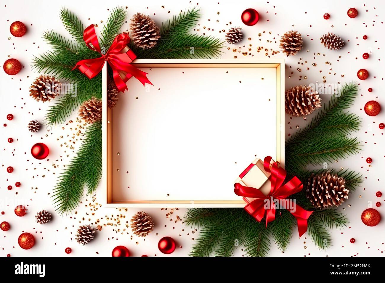 Cadre de Noël en branches de sapin, baies rouges. Papier peint de Noël.  Plan d'agencement, vue de dessus Photo Stock - Alamy