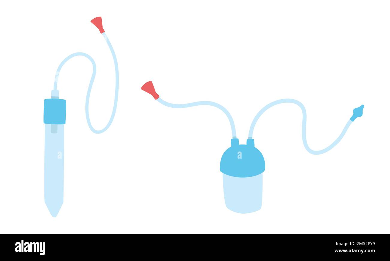 Nettoyant nasal pour bébé, clipart pour aspirateur nasal. Simple mignon bleu tube aspirateur nez de bébé plat vecteur illustration isolée. Pompe de nez, vecteur d'aspiration de nez Illustration de Vecteur