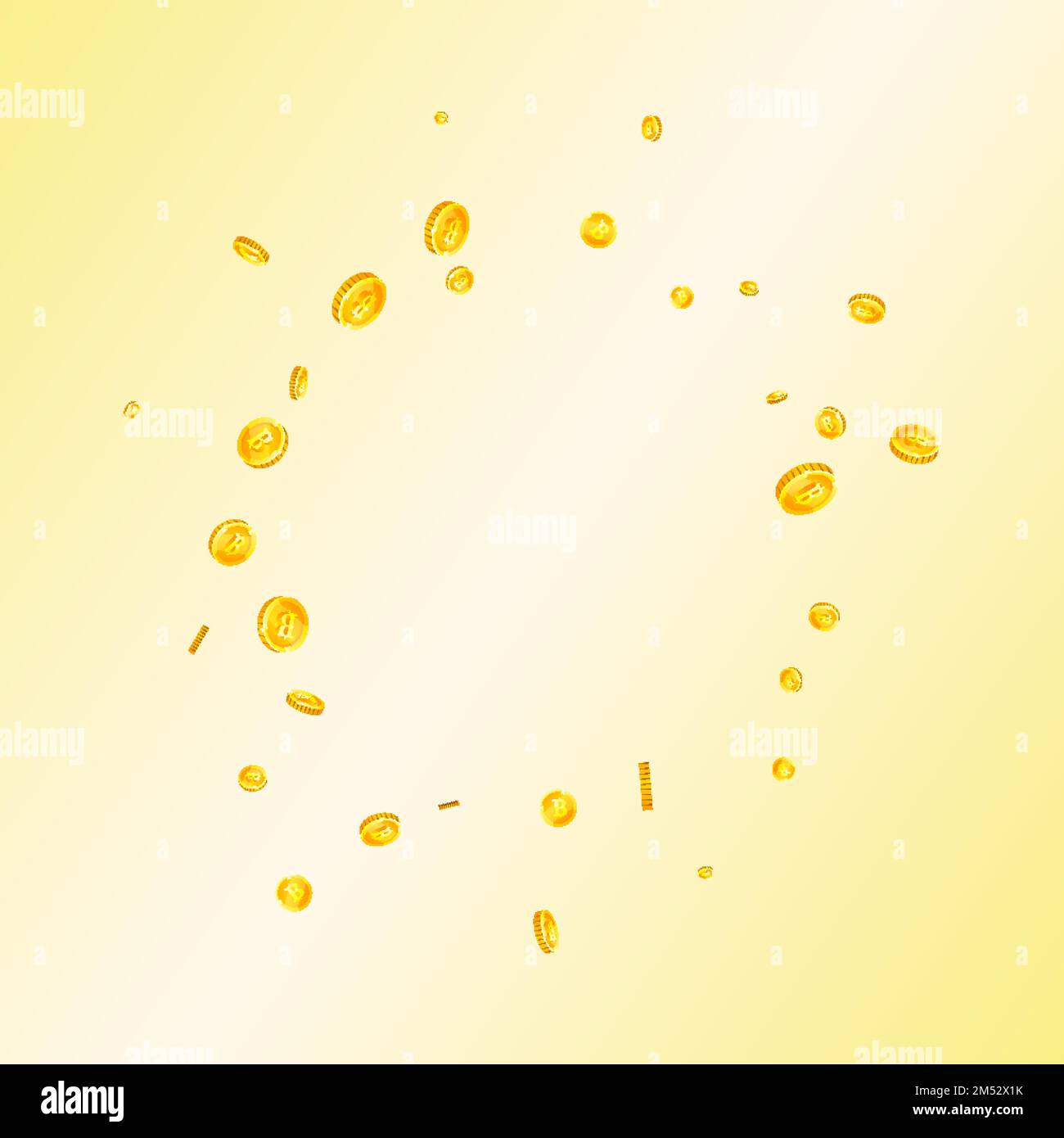 Les pièces de baht thaïlandais tombent. Pièces de THB dispersées d'or. Thaïlande argent. Concept de crise financière mondiale. Illustration vectorielle carrée. Illustration de Vecteur