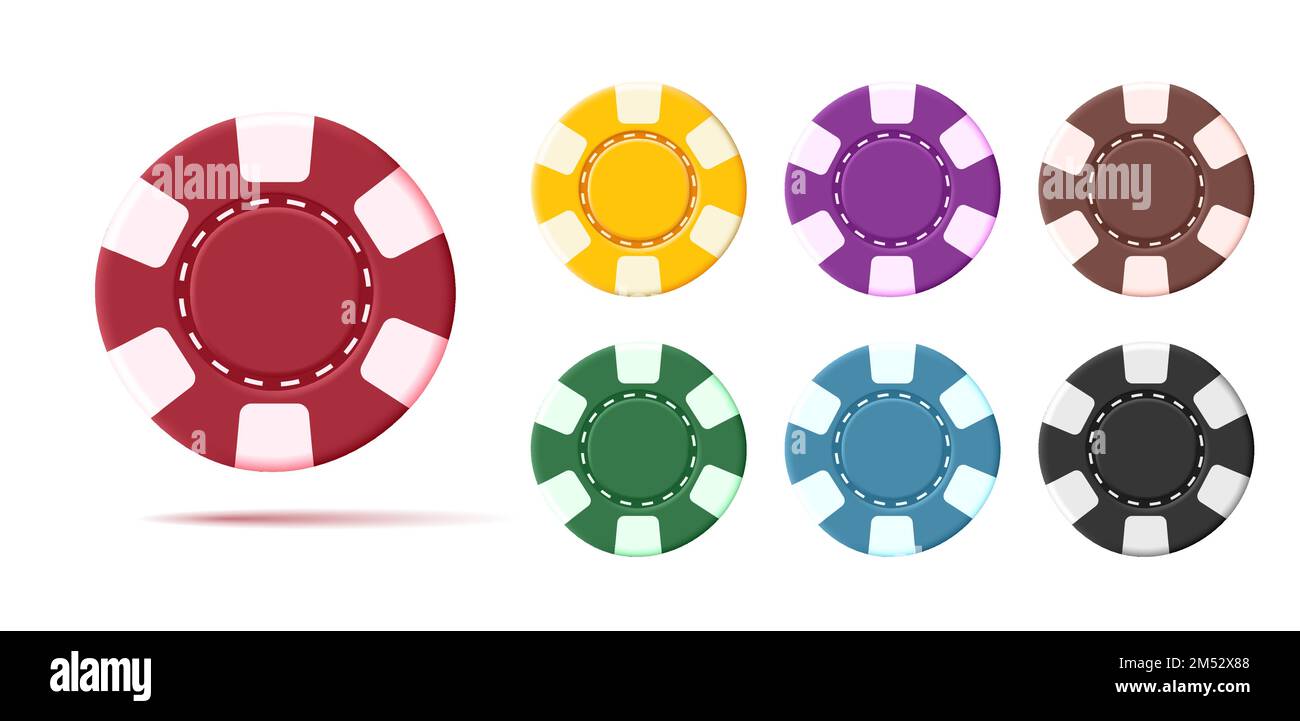 3D rendre l'illustration des jetons colorés de poker de casino de différents par d'argent, argent de jeu Illustration de Vecteur