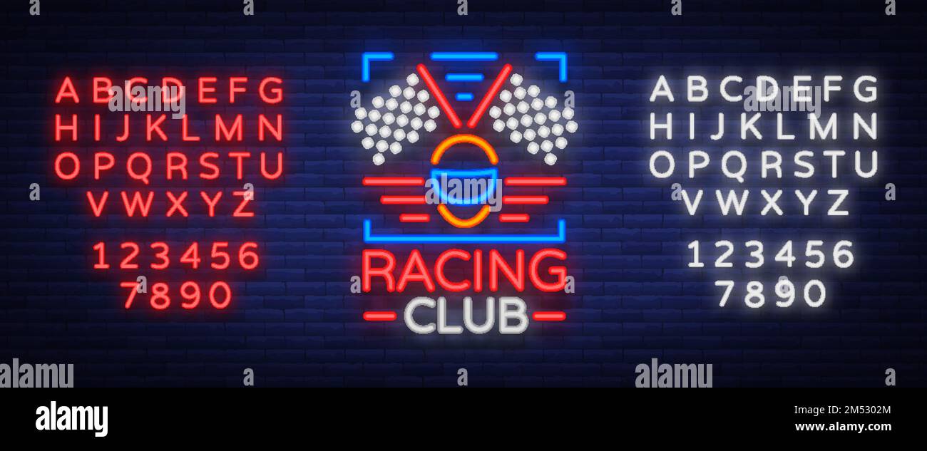 Logo Racing Club Neon. Un Signe Lumineux Sur Le Thème Des Courses. Enseigne Au Néon, Bannière