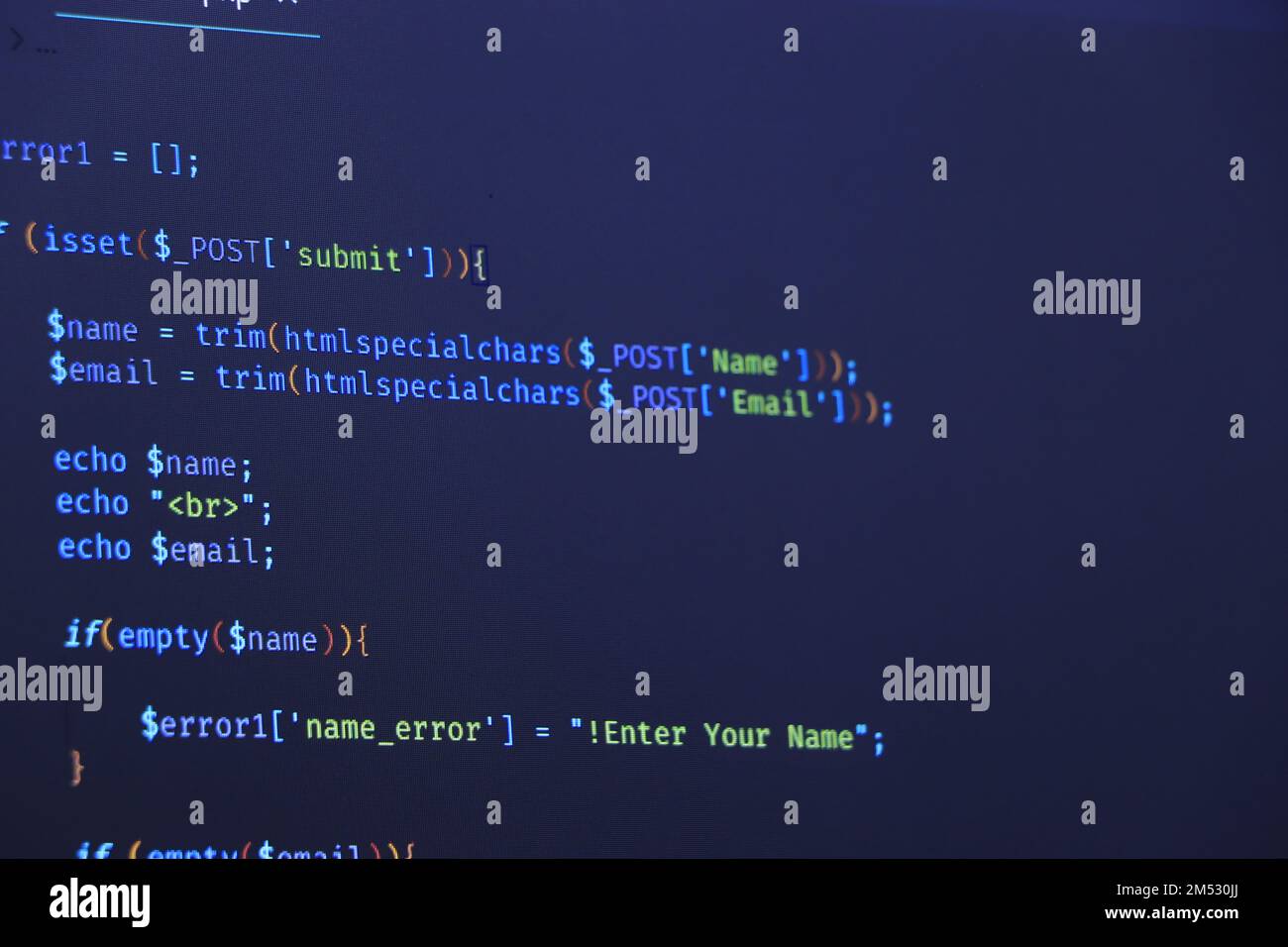 HTML5 menu principal dans l'éditeur de code pour le développement de site Web, Banque D'Images