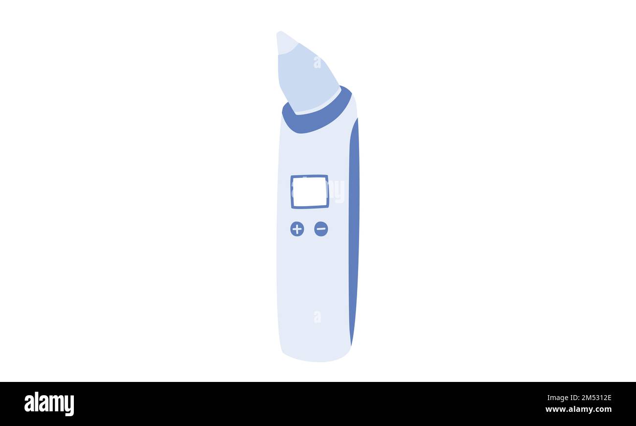 Nettoyant pour nez électrique pour bébé, clipart pour aspirateur nasal. Simple mignon bébé bleu aspirateur-nez plat vecteur illustration isolée. Pompe de nez, suceur de nez Illustration de Vecteur