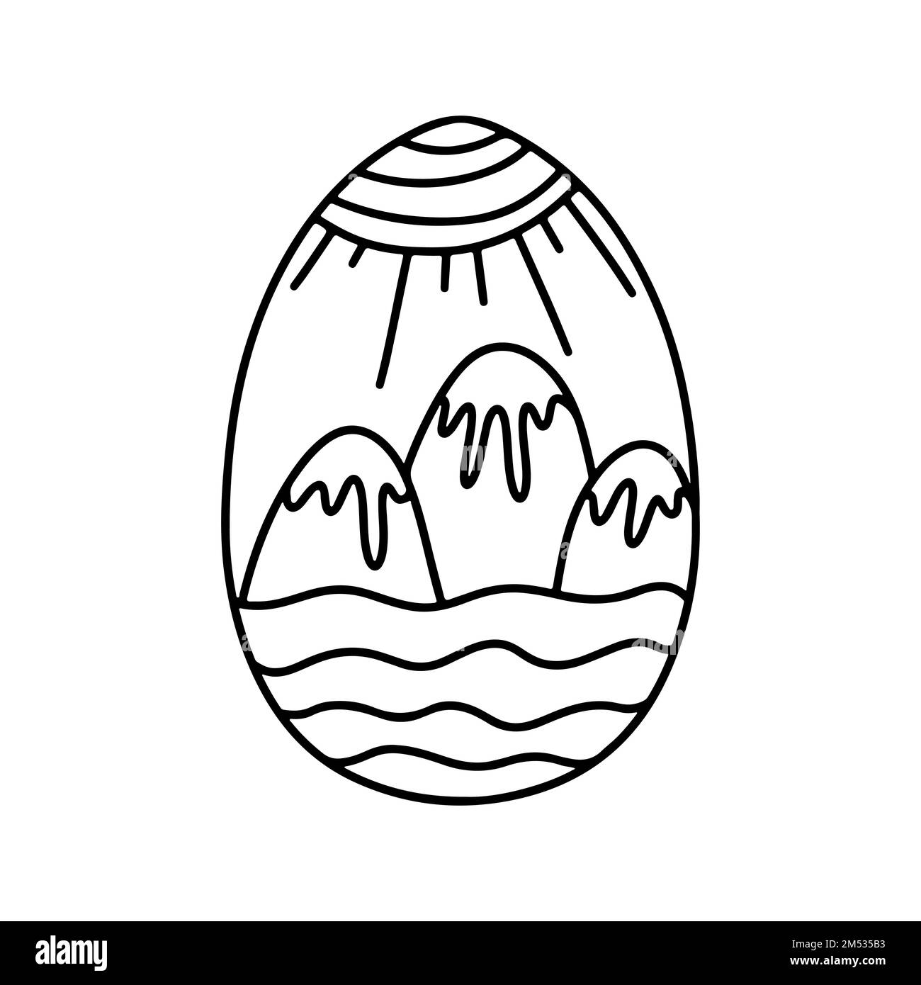 Œuf de Pâques en forme de doodle dessiné à la main. Livre de coloriage pour enfants Illustration de Vecteur