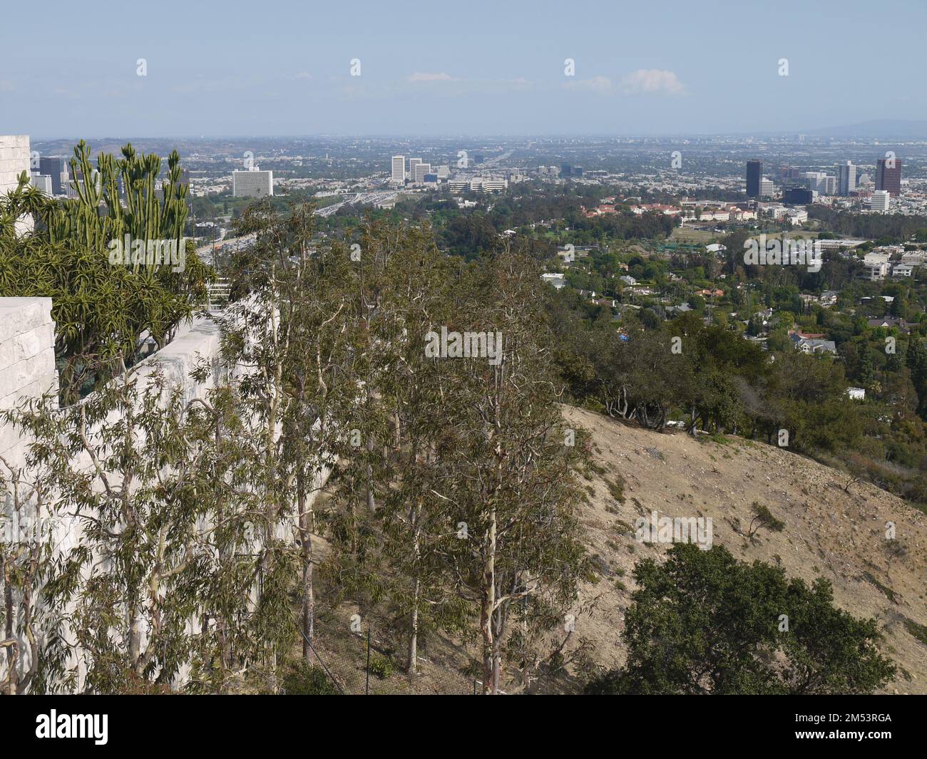 Vue sur Los Angeles depuis le South Promontory Cactus Garden, Getty Center Banque D'Images