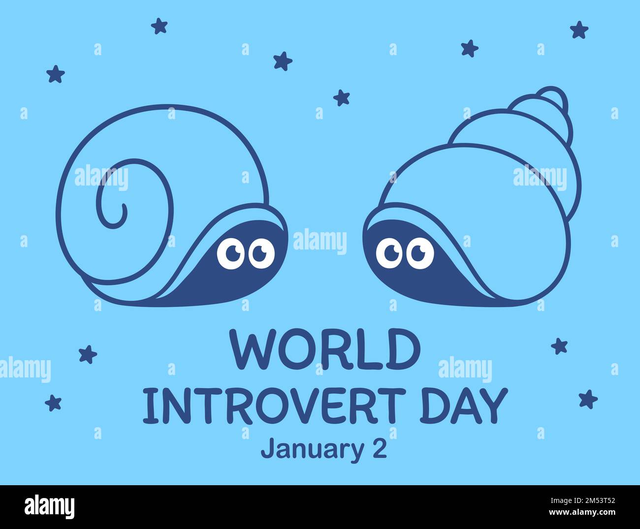 Illustration de la Journée mondiale de l'introvertit. Deux adorables escargots de dessins animés se cachent dans leurs coquilles. Dessin vectoriel. Illustration de Vecteur