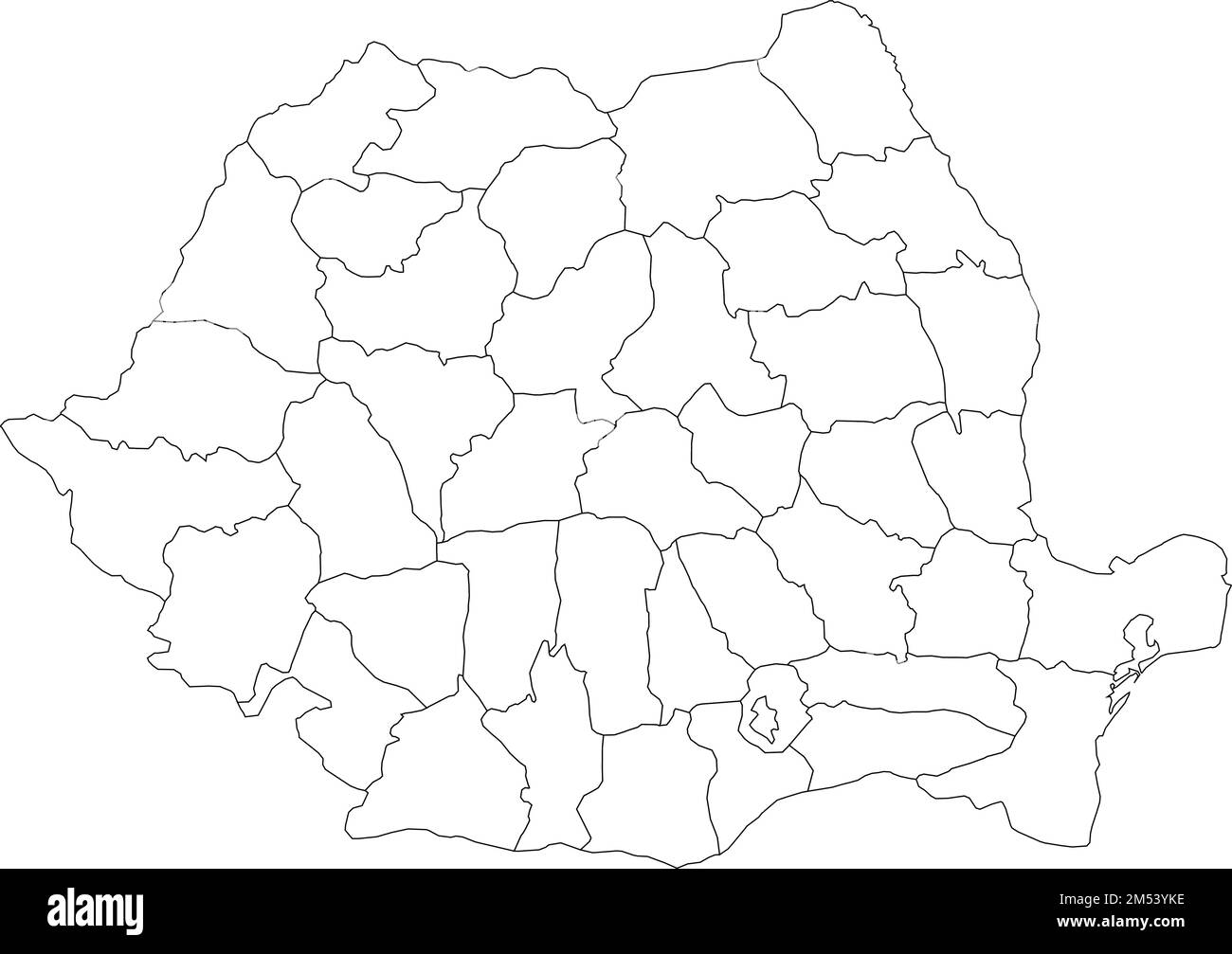 Comtés administratifs de Roumanie. Carte vectorielle de fine bordure noire sur fond blanc. Illustration de Vecteur
