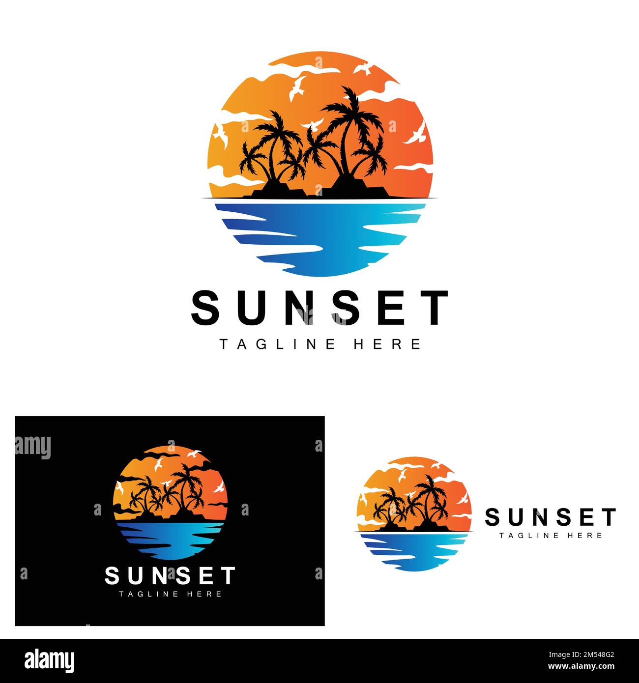 Logo Sunset Beach, illustration Seascape, vecteur de vacances Red Day Illustration de Vecteur