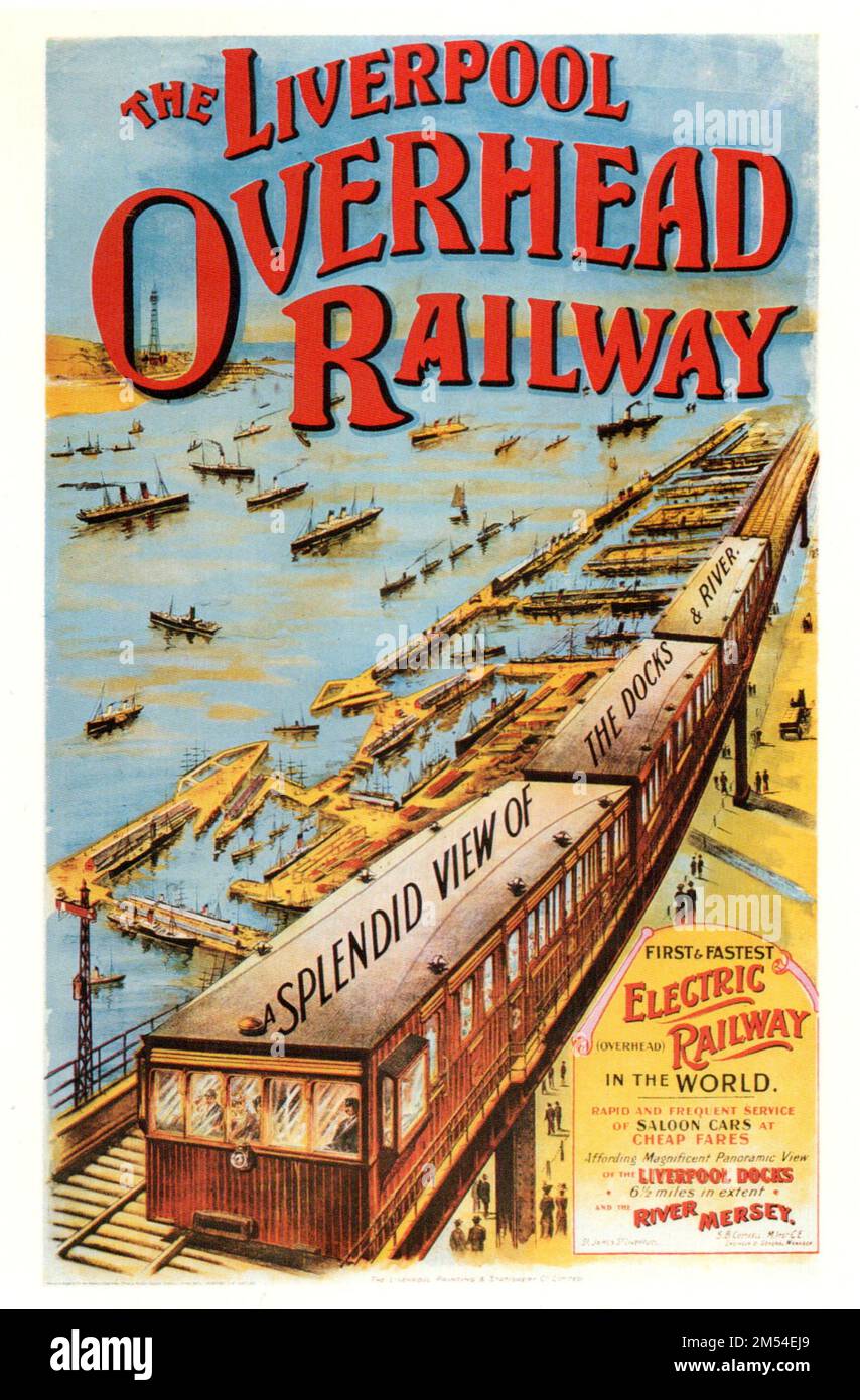 Mumbles Railway reproduction carte postale - MRP/25 - The Liverpool Overhead Railway - First & plus rapide Electric Railway in the World Banque D'Images