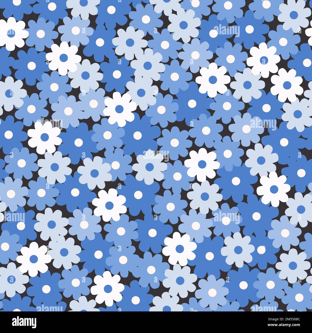 Joli motif fleuri sans couture. Fleurs abstraites superposées en bleu et blanc. Fleurs de lin. Idéal pour les tissus de mode, les textiles et les vêtements de bébé Banque D'Images