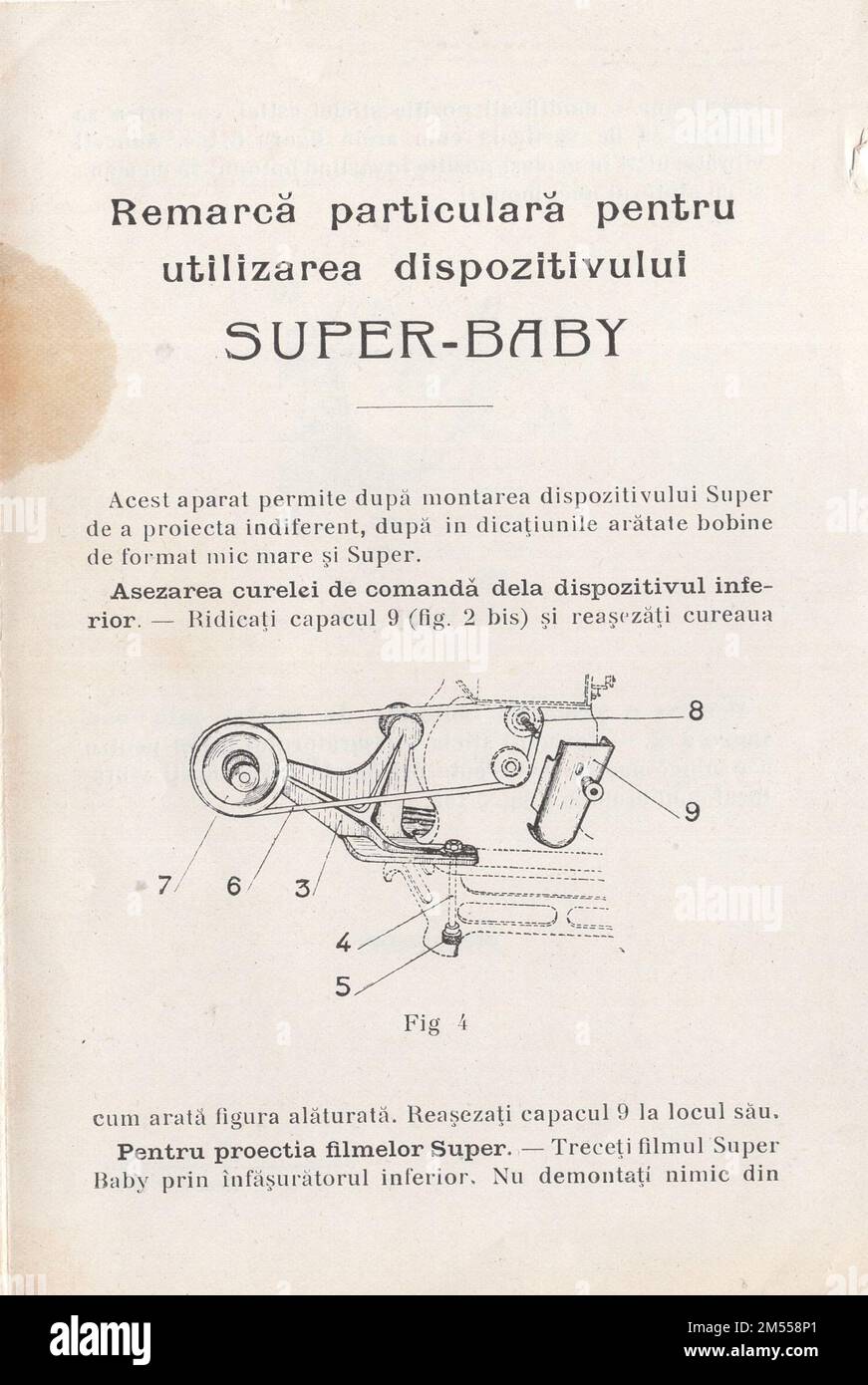 Brochure publicitaire illustrée vintage projecteur de petit film français Pathé Baby ( la caméra ) en langue roumaine / Roumanie / 1920s Banque D'Images