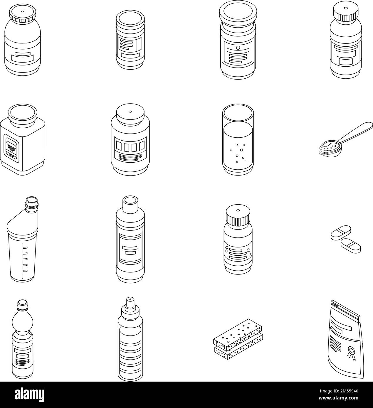 Jeux d'icônes de nutrition sportive. Ensemble isométrique d'icônes vectorielles de nutrition sportive pour la conception de sites Web isolée sur fond blanc Illustration de Vecteur