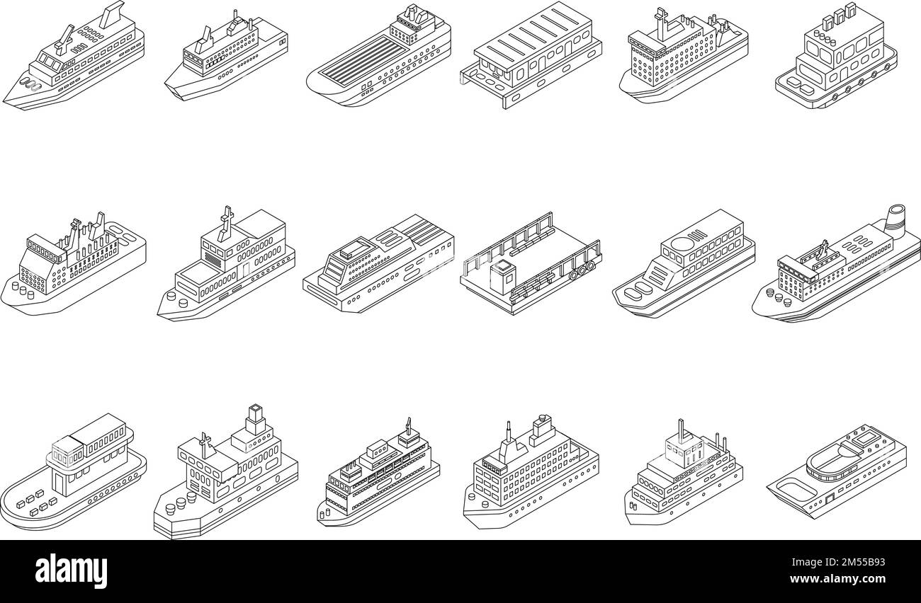 Icônes de ferry définies. Ensemble isométrique d'icônes de vecteur de ferry pour la conception de sites Web isolée sur fond blanc Illustration de Vecteur