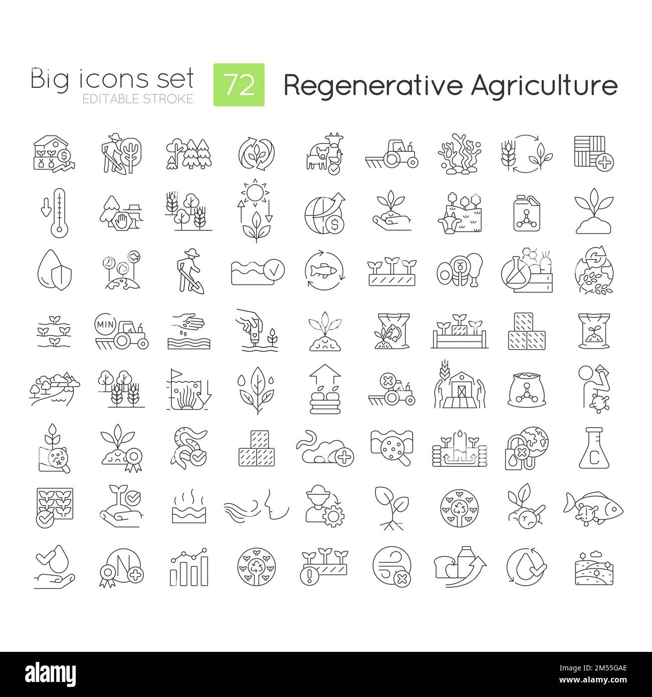 Ensemble d'icônes linéaires pour l'agriculture régénérative Illustration de Vecteur