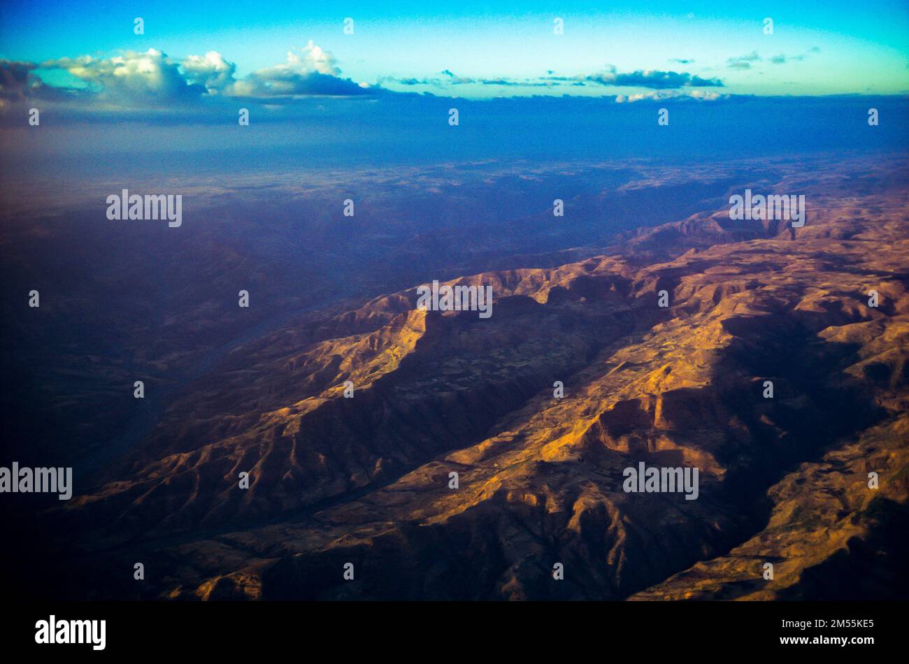 Éthiopie, 1970s, Haut plateau, vue aérienne des hauts plateaux, montagnes, Région d'Amhara, Afrique de l'est, Banque D'Images