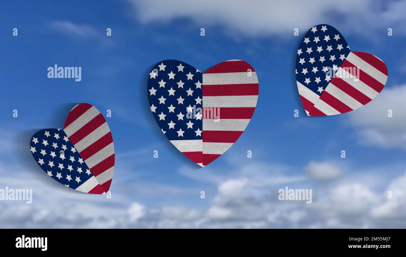 Cœur américain sur fond de nuage flou. concept pour les fêtes nationales, les événements nationaux et la fierté de la nation Banque D'Images