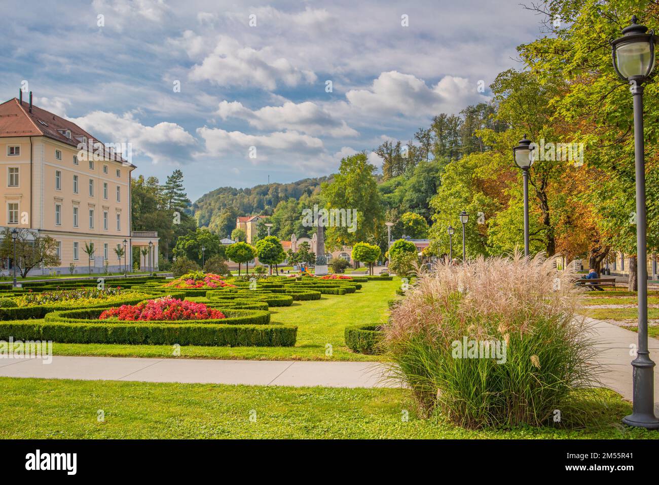 Jardin et parc à l'automne de Rogaska Slatina Thermes lieu de cure d'eau, spa en Slovénie en Styrie du Sud Banque D'Images