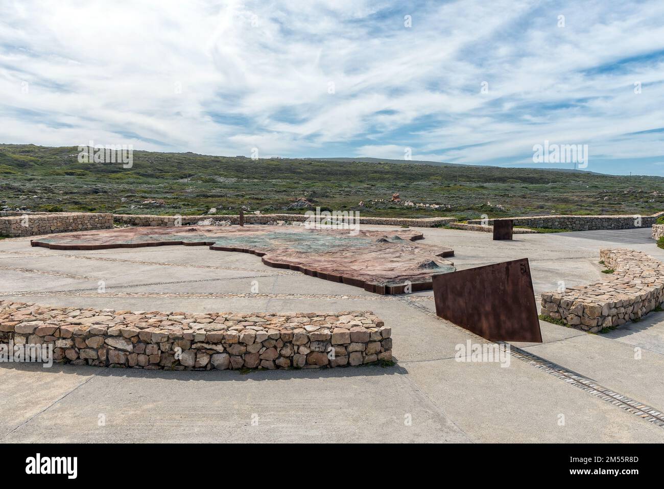 Carte de secours de l'Afrique à Cape Agulhas, la pointe la plus méridionale de l'Afrique, également le point où se rencontrent les océans Atlantique et Indien. Banque D'Images