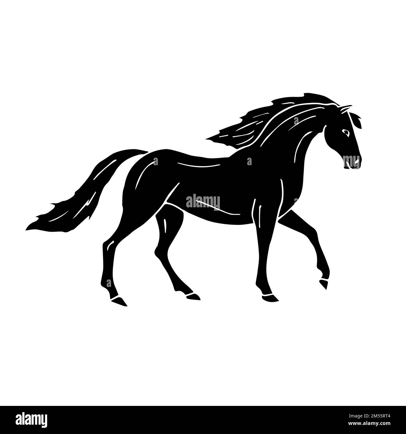 Vector main Doodle dessin noir pré espagnol cheval isolé sur fond blanc Illustration de Vecteur