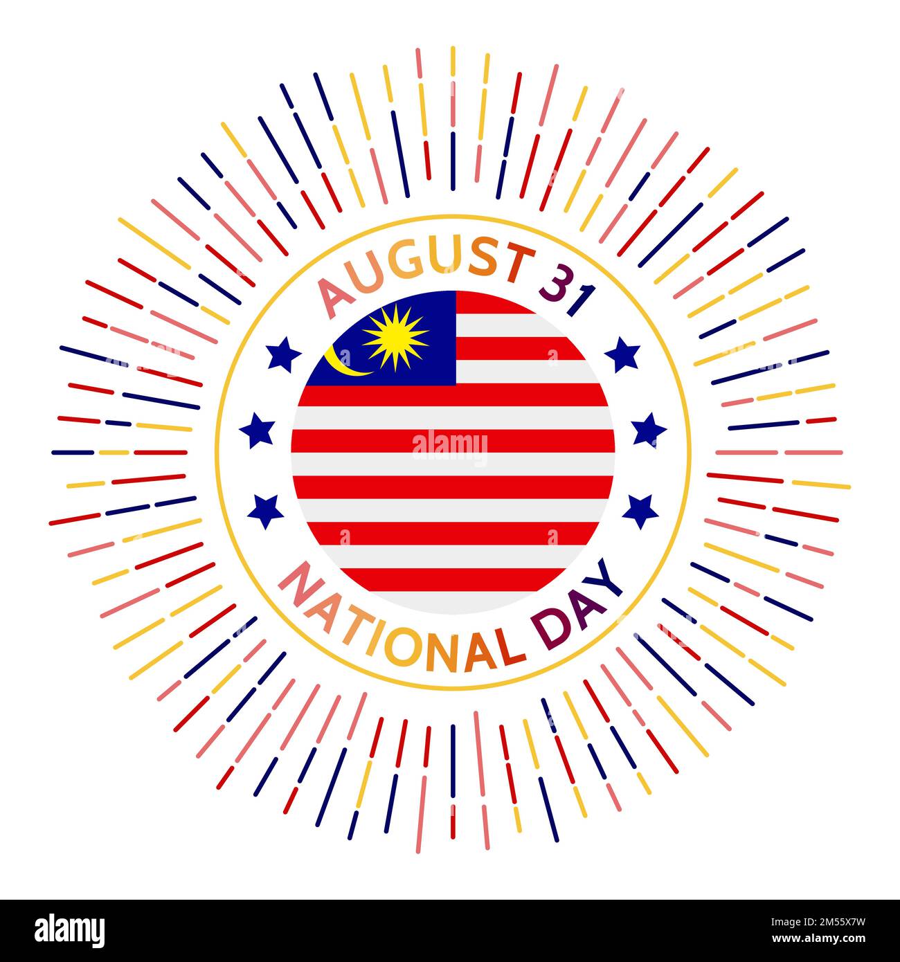 Badge de la journée nationale de Malaisie. Indépendance de la Fédération de Malaya du Royaume-Uni en 1957. Célébré sur 31 août. Illustration de Vecteur
