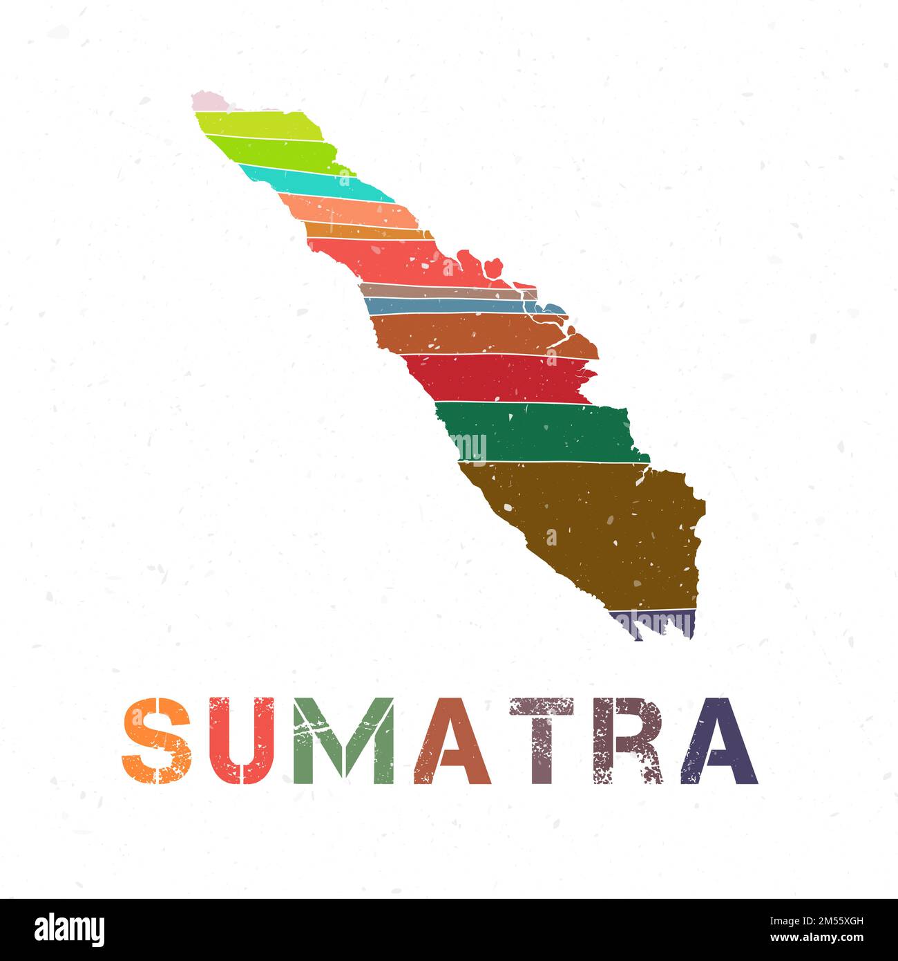 Carte Sumatra. Forme de l'île avec de belles vagues géométriques et texture grunge. Magnifique illustration vectorielle. Illustration de Vecteur