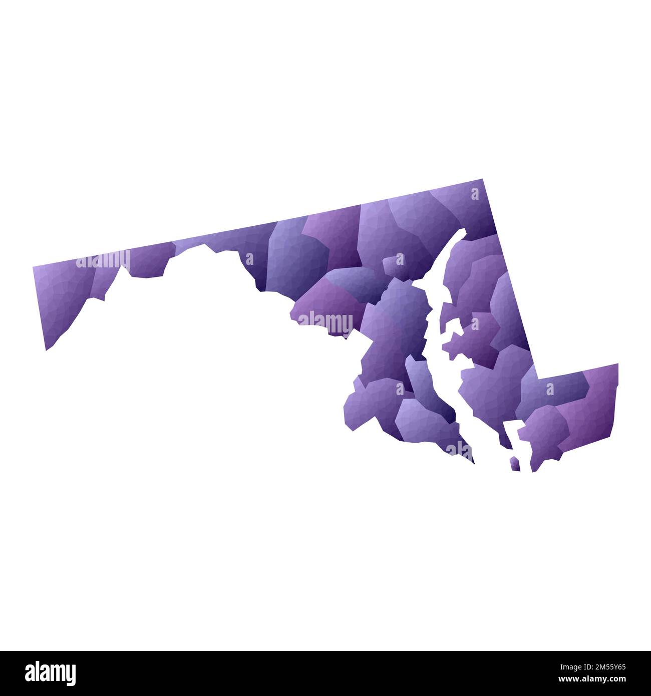 Carte du Maryland. Contour de l'état américain de style géométrique avec les comtés. Illustration vectorielle violette brillante. Illustration de Vecteur
