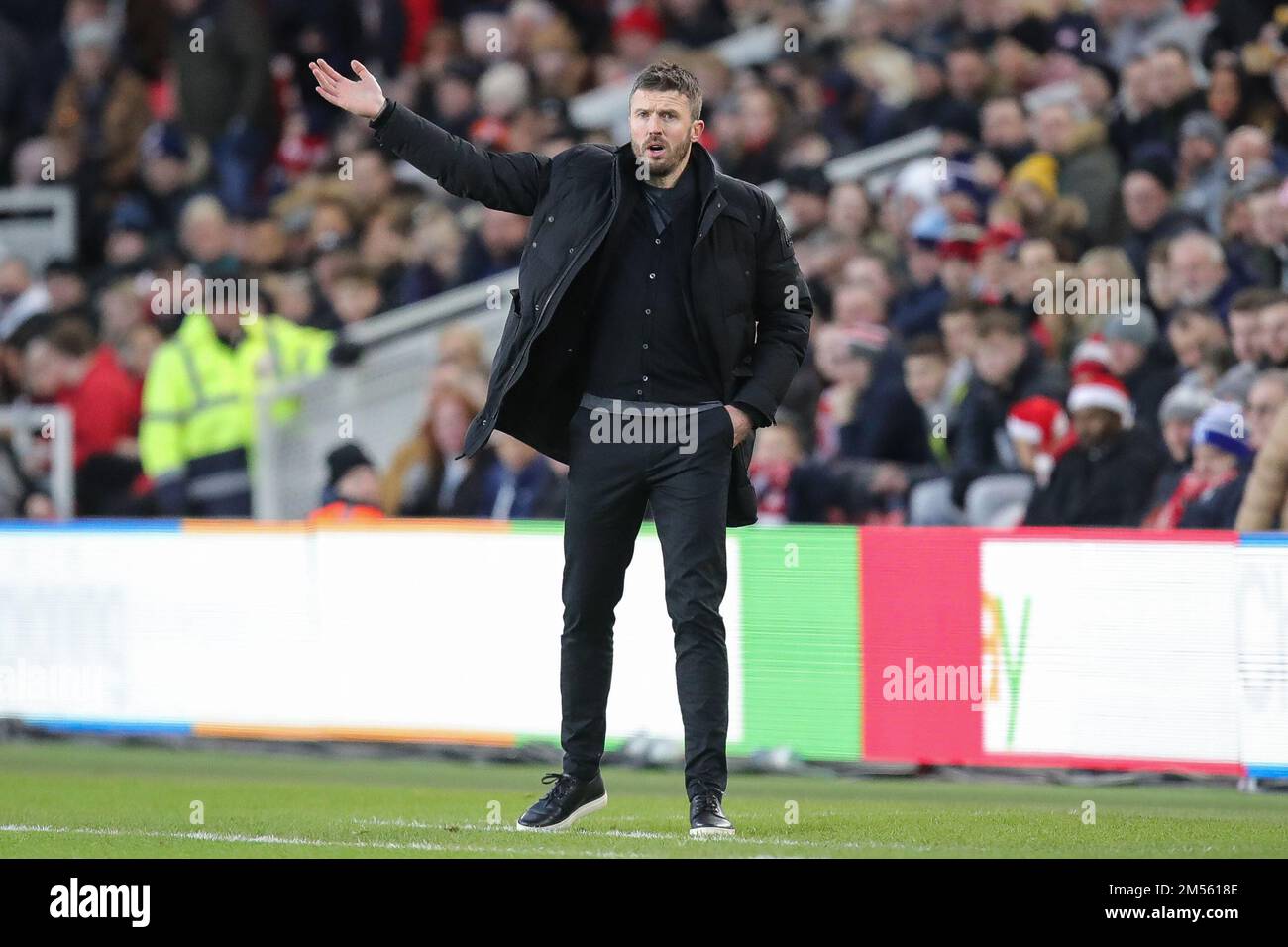 Michael Carrick directeur de Middlesbrough gestes et réactions pendant le match de championnat de Sky Bet Middlesbrough vs Wigan Athletic au stade Riverside, Middlesbrough, Royaume-Uni, 26th décembre 2022 (photo de James Heaton/News Images) Banque D'Images