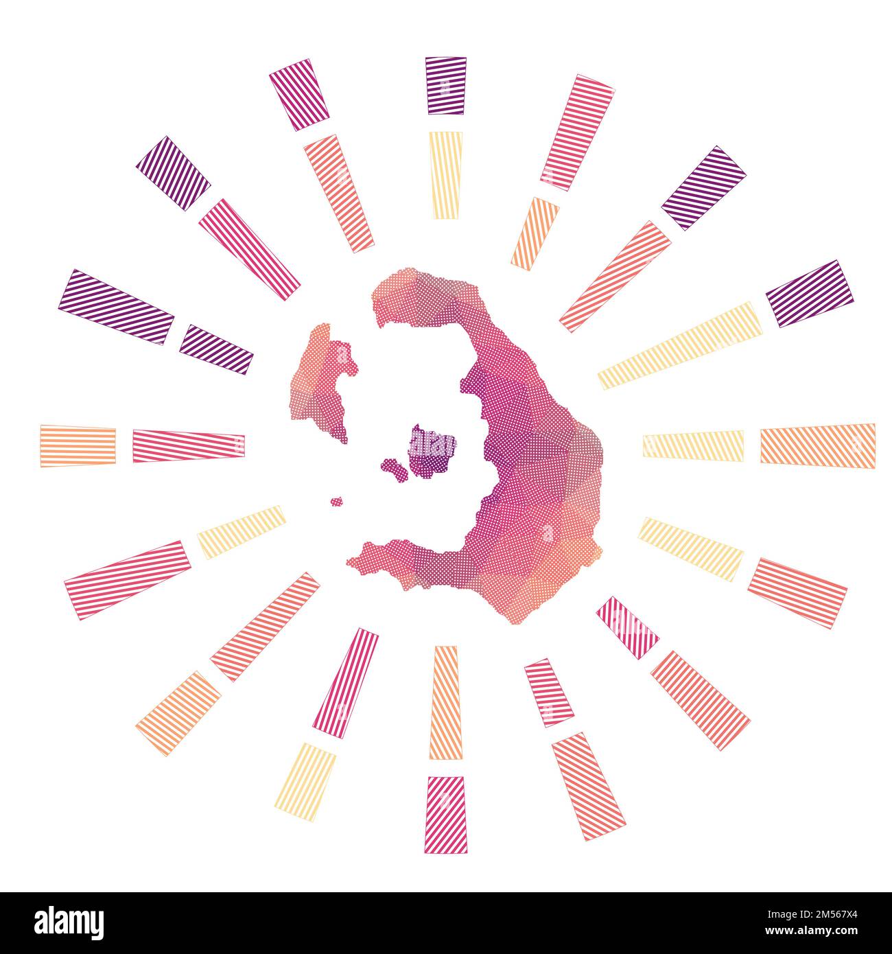 Santorini Sunburst. Faible rayure de polyrayons et carte de l'île. Illustration vectorielle créative. Illustration de Vecteur