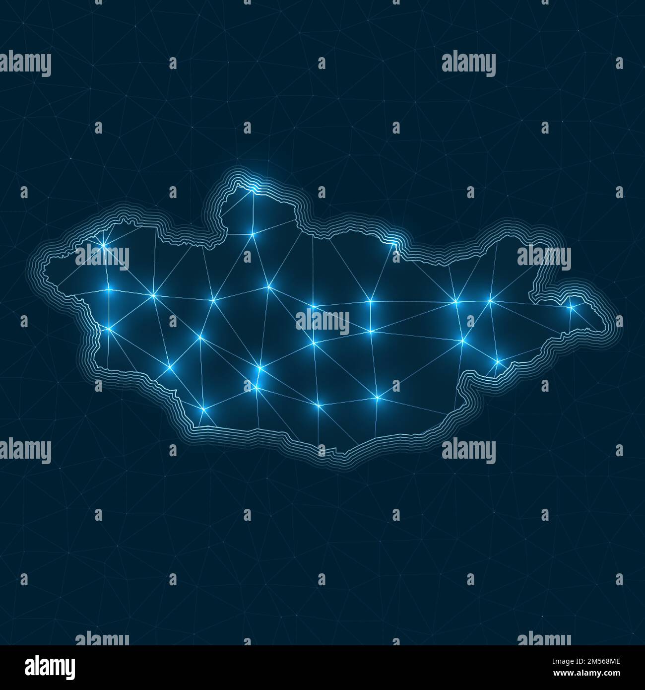 Carte du réseau de la Mongolie. Carte géométrique abstraite du pays. Connexions numériques et conception des télécommunications. Réseau Internet lumineux. vec attrayant Illustration de Vecteur