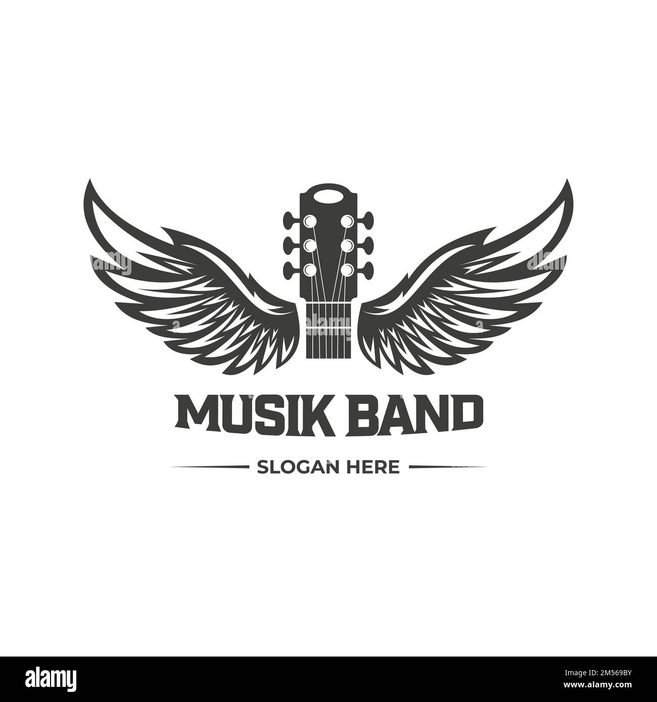 Vintage Retro Guitar Wings musique logo Design Vector. Logo guitare acoustique. Music shop vintage grunge style modèle élément de conception Illustration de Vecteur