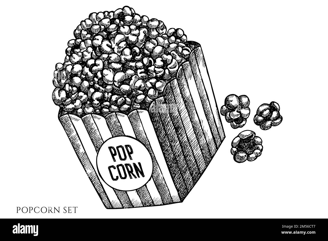 Collection d'illustrations vectorielles vintage Carnival Food. Pop-corn noir et blanc. Illustration de Vecteur