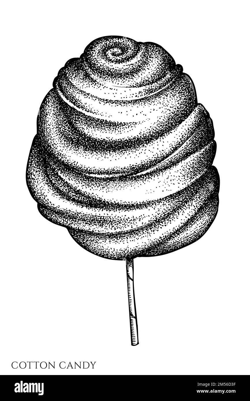 Collection d'illustrations vectorielles vintage Carnival Food. Bonbons en coton noir et blanc. Illustration de Vecteur