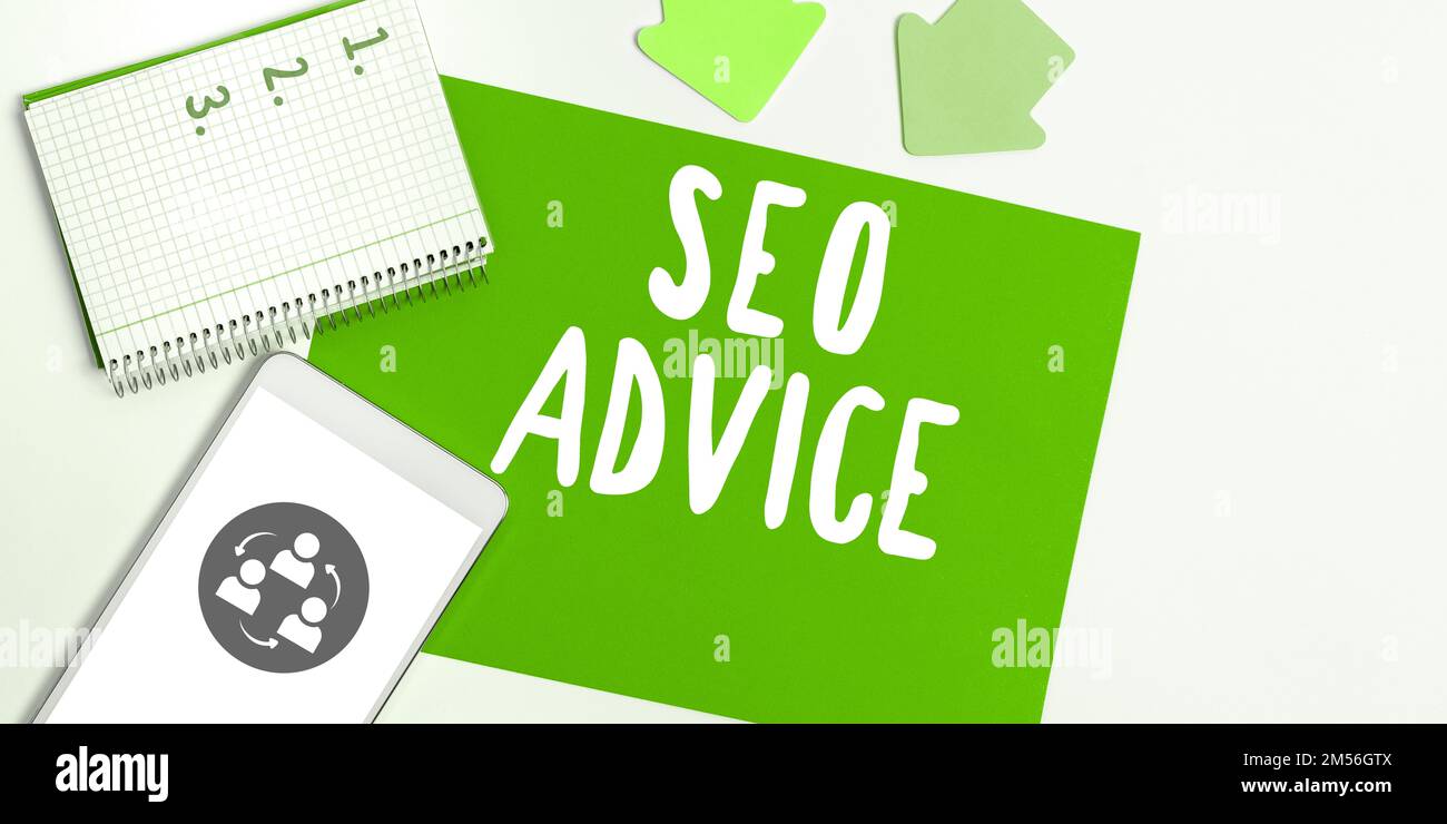 Légende conceptuelle conseils de Seo. Mot écrit sur des conseils ou des recommandations dans l'amélioration du moteur de recherche Banque D'Images