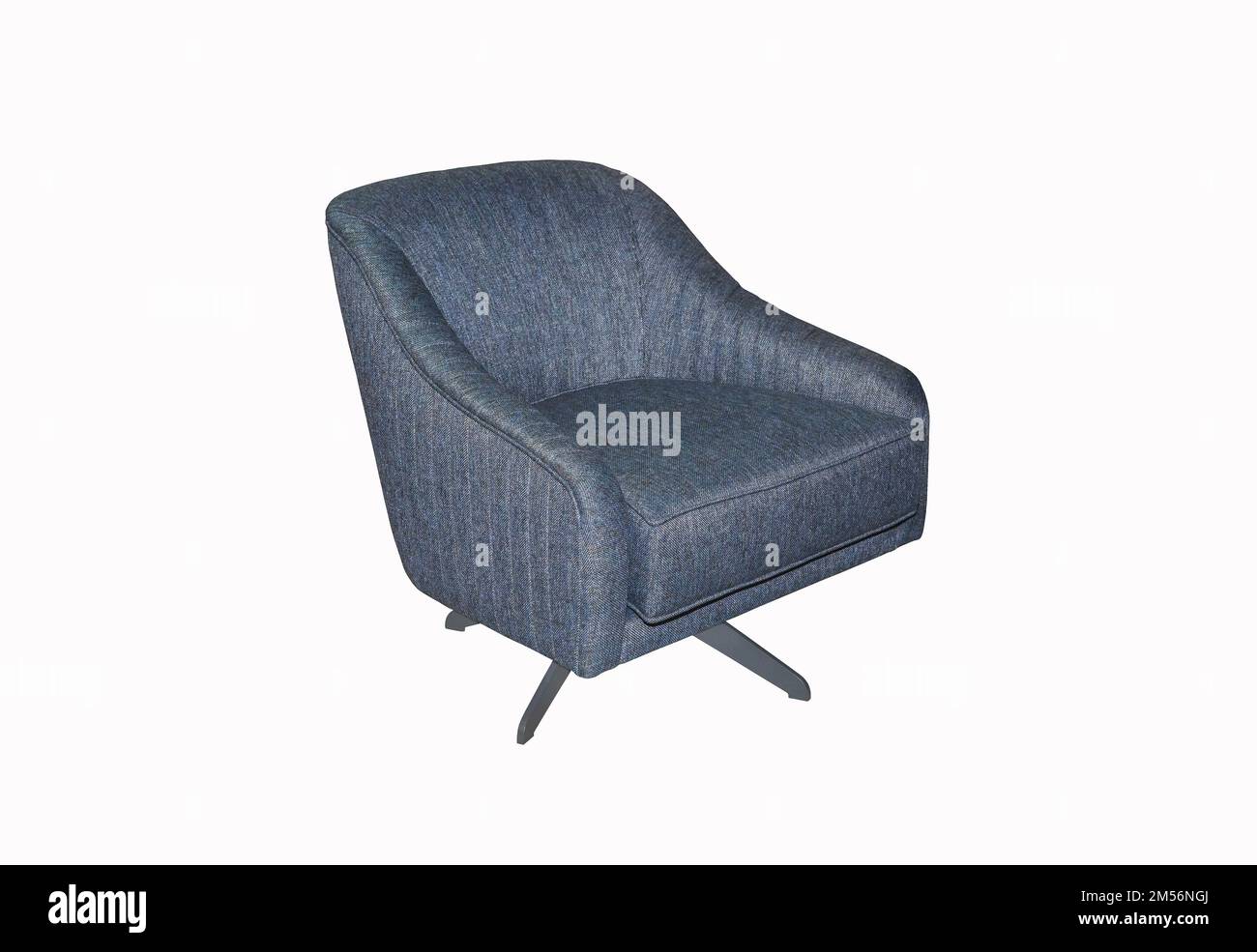 Fauteuil bleu confortable sur fond blanc. Élément intérieur Banque D'Images