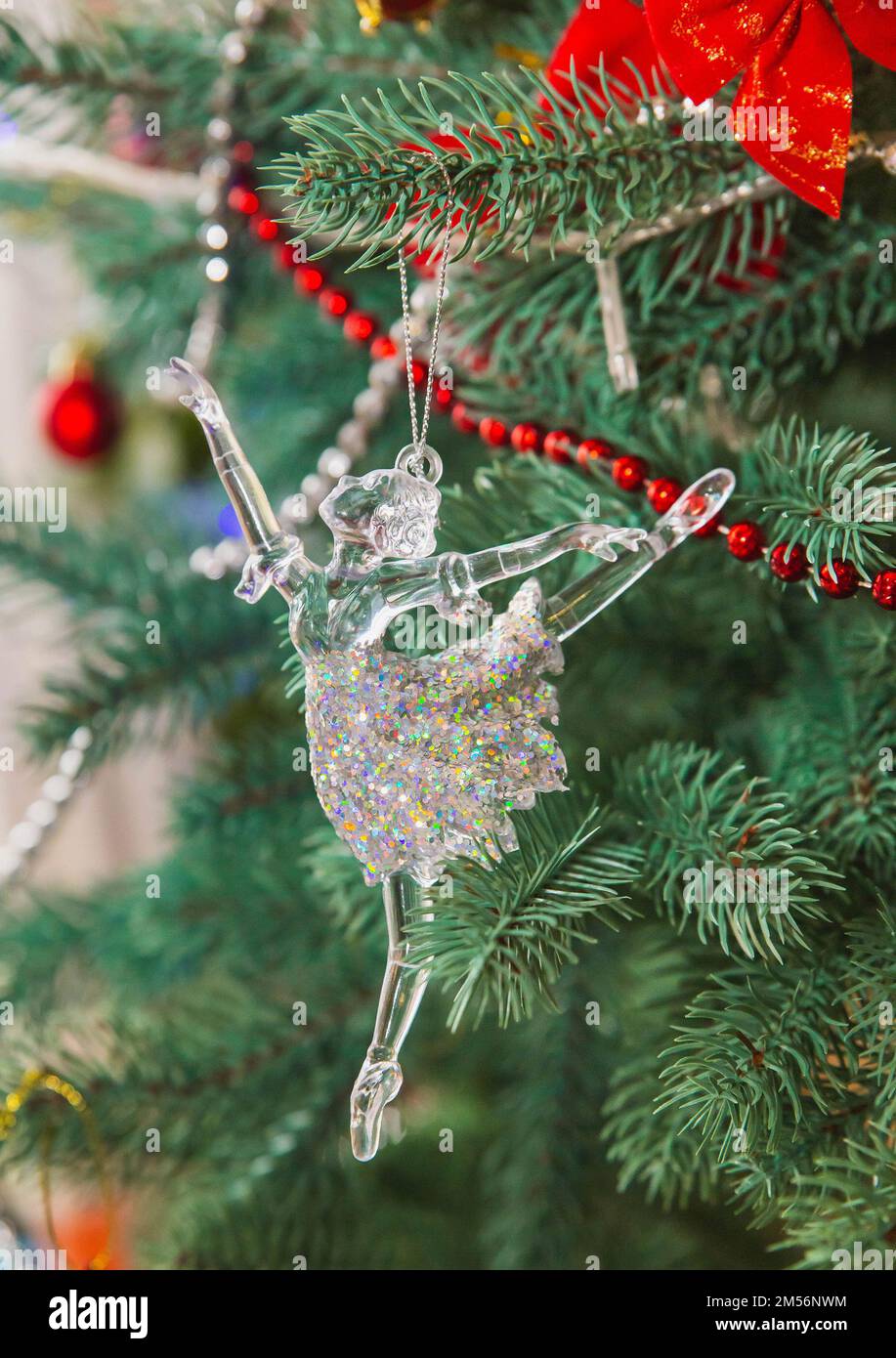 Ornement De Noël Danseuse De Ballet Pailletée - Pendentif Acrylique 2D 9x6 Cm - Décoration Sapin, Mariage, Fête