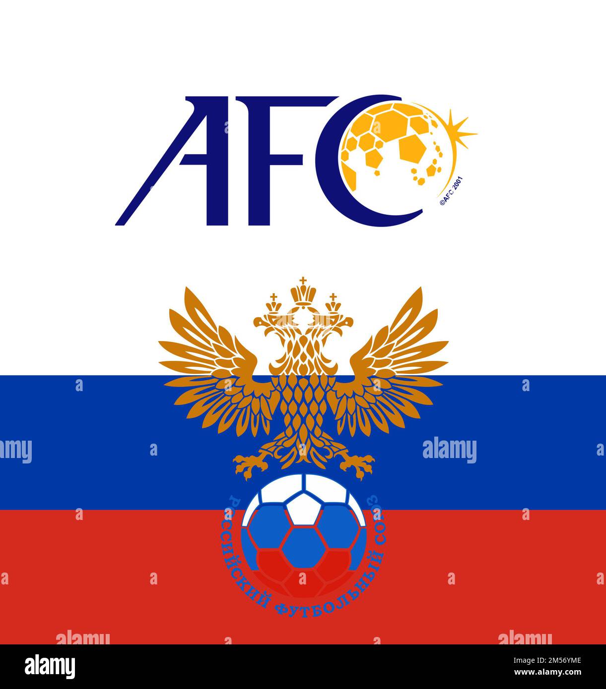 La Fédération russe de football et la Confédération asiatique de football contre le drapeau national russe Banque D'Images