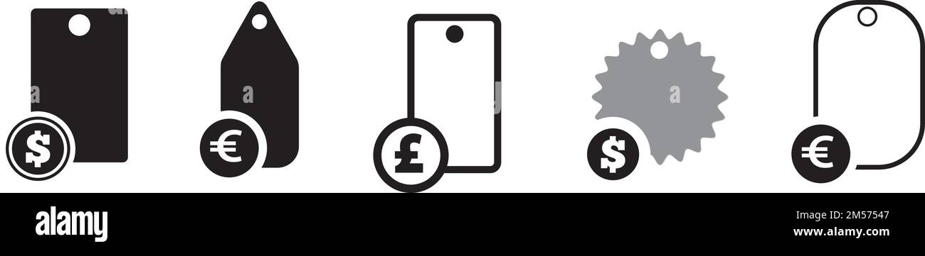Un pack d'illustrations d'étiquettes de vente et d'icônes de prix modifiables en noir et gris Illustration de Vecteur