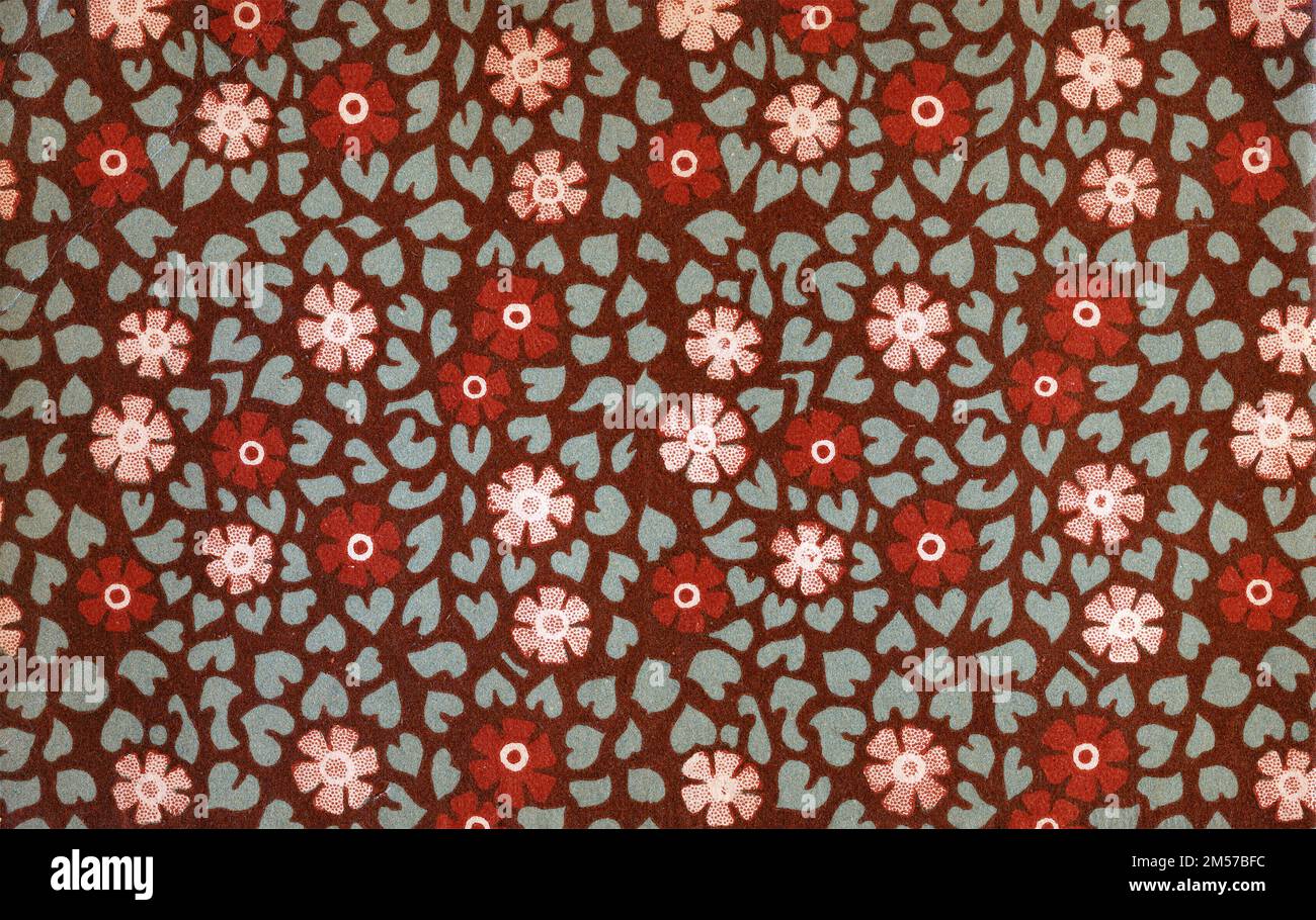 Utilisé papier peint floral vintage et gai avec des fleurs et des feuilles Banque D'Images