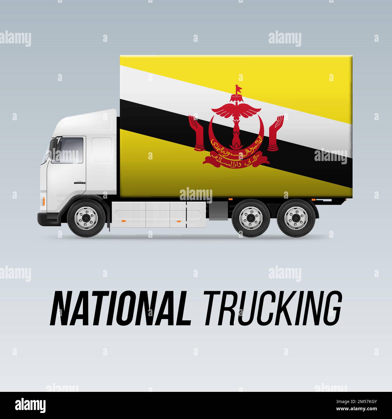 Symbole de camion de livraison nationale avec drapeau de Brunei. Icône du « National Trucking » et drapeau brunéien Illustration de Vecteur