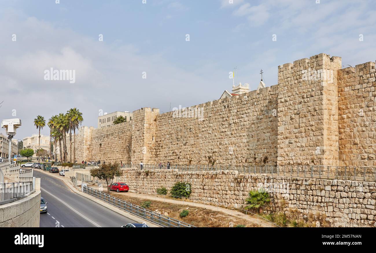 Murs de la vieille ville près de la porte de Jafa à Jérusalem. Israël. Banque D'Images