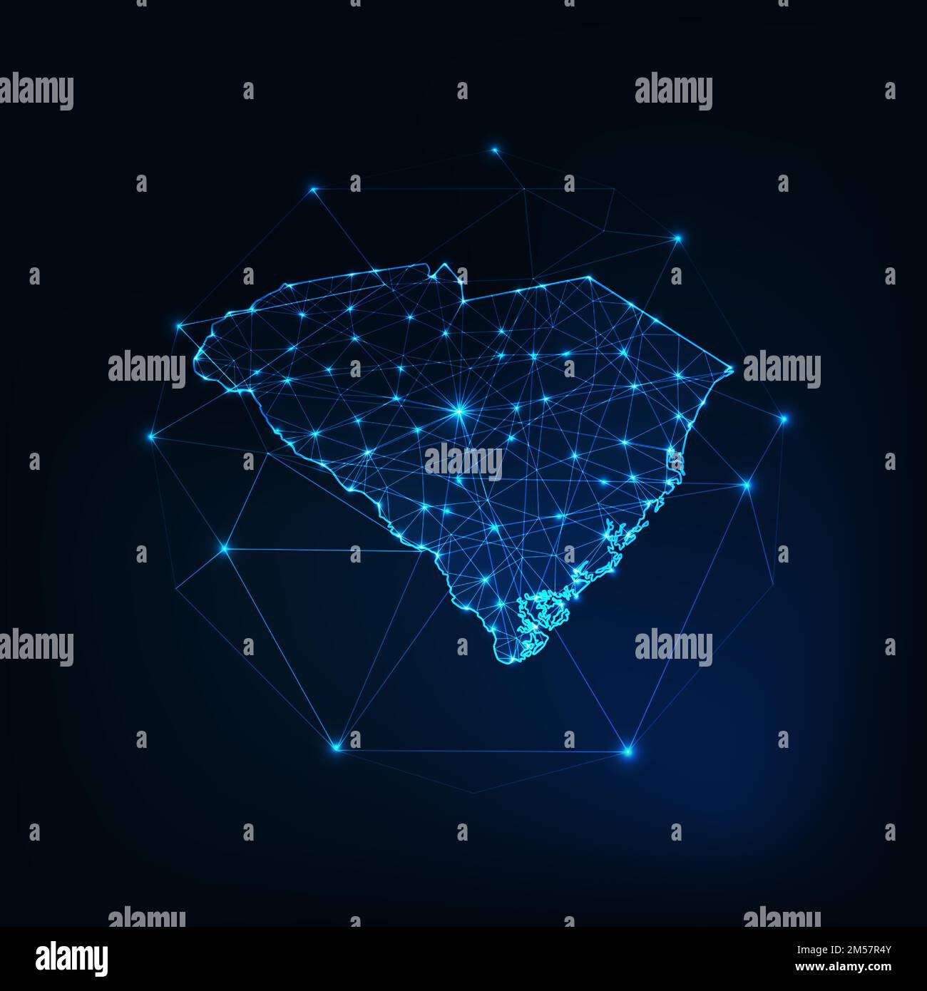Caroline du Sud Etats-Unis carte silhouette brillante contour fait d'étoiles lignes points triangles, formes polygonales basses. Communication, technologies Internet conce Illustration de Vecteur
