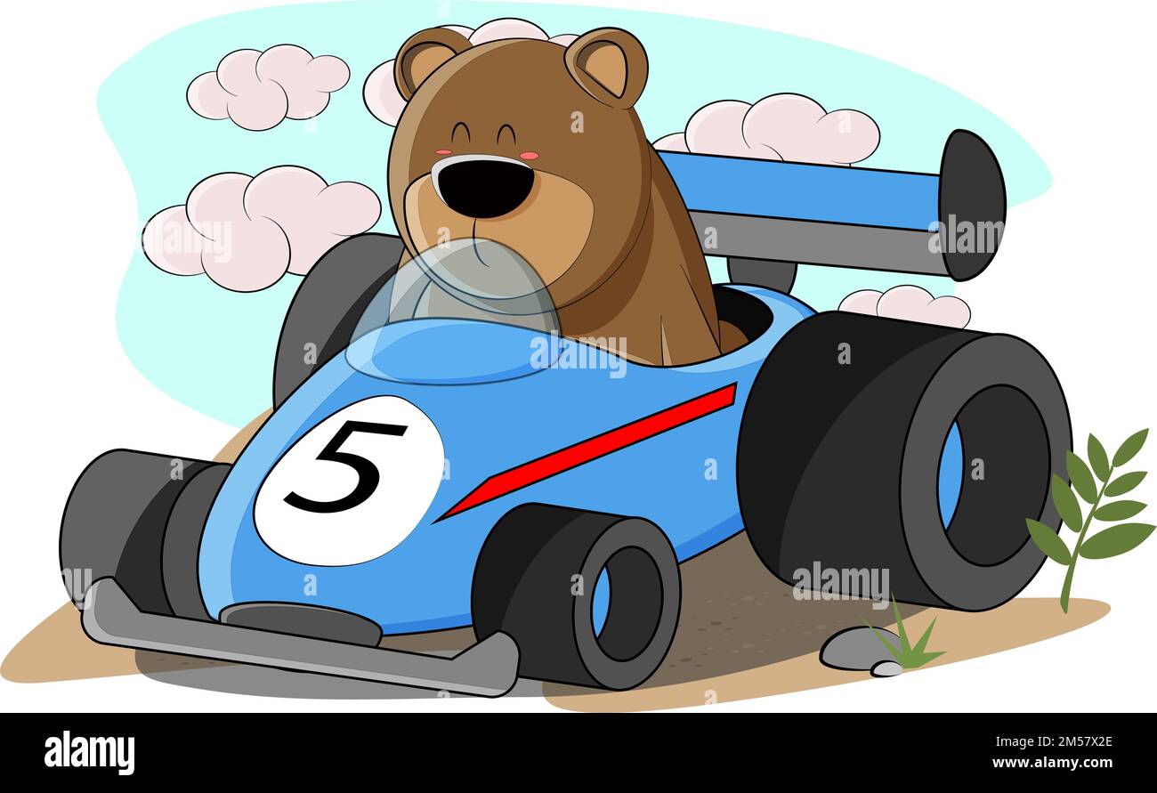 l'ours en peluche participe à la formule 1 et est le chef de file parmi tous Illustration de Vecteur