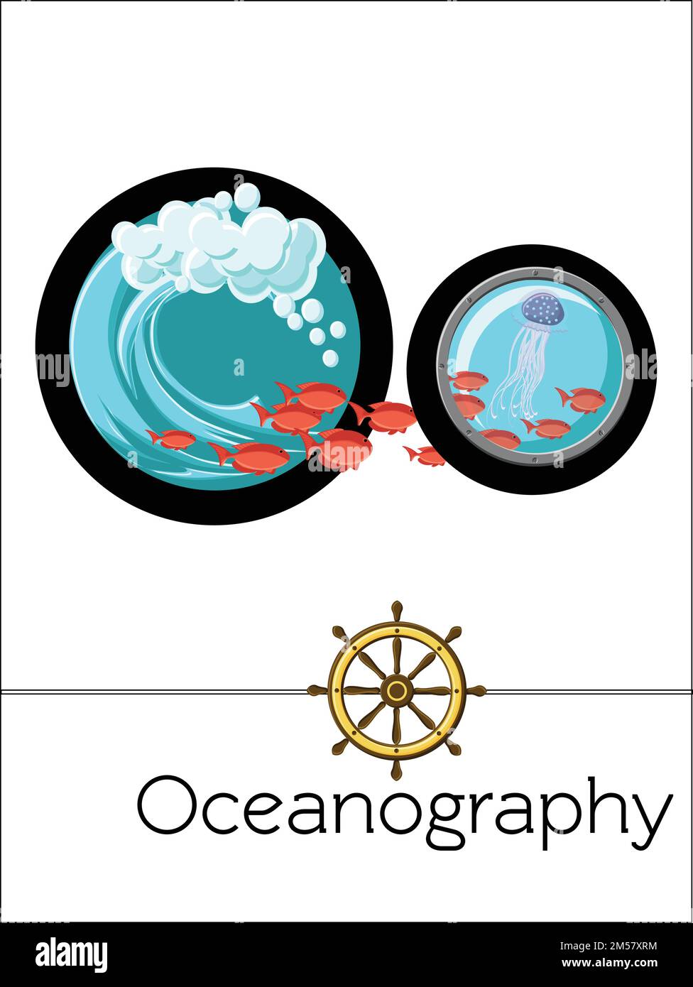 La lettre O de la carte flash est destinée à l'océanographie. Alphabet scientifique pour enfants. Puzzle ABC série de cartes flash. Illustration vectorielle de dessin animé de style plat. Illustration de Vecteur