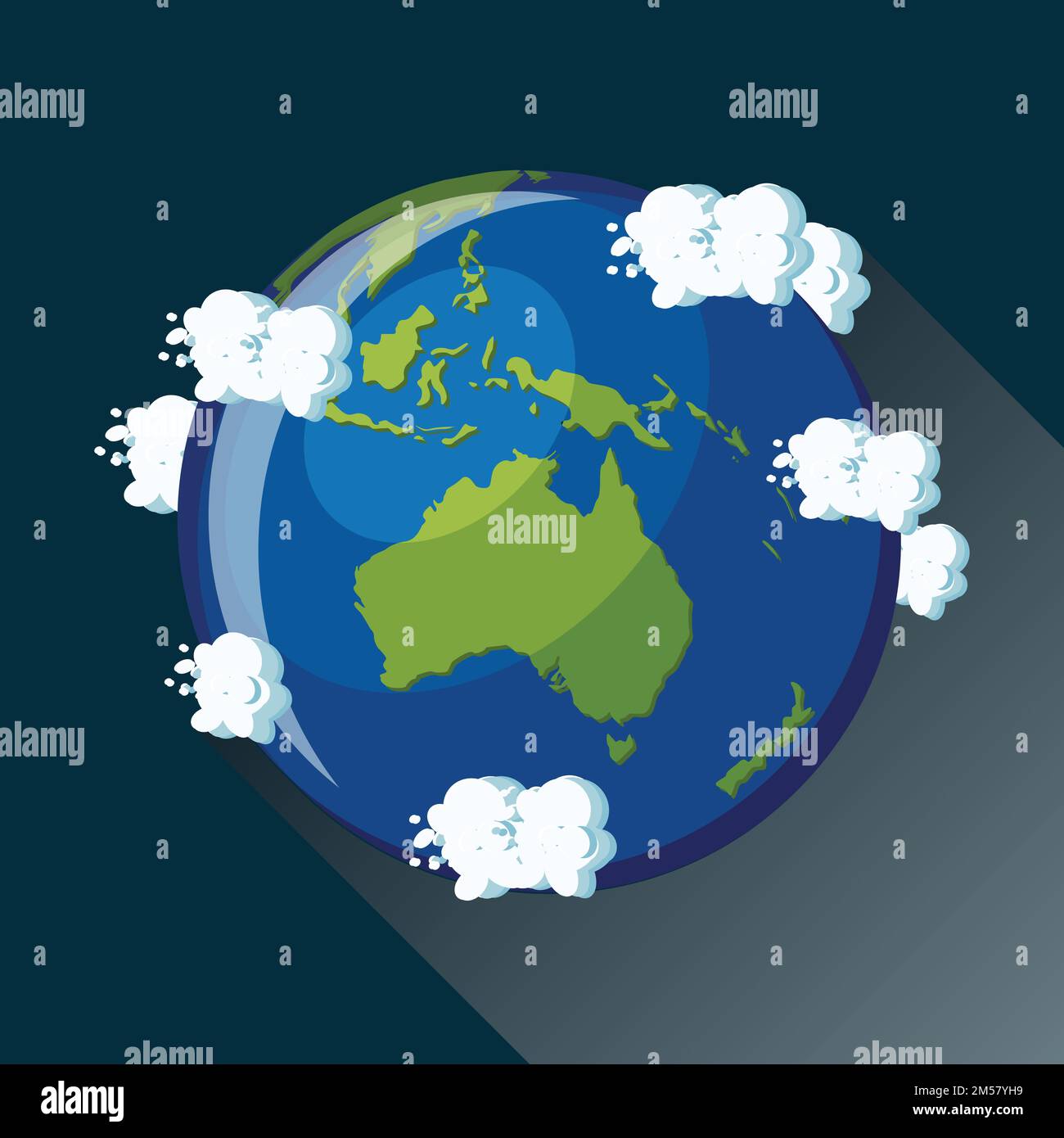 Carte de l'Australie sur la planète Terre, vue de l'espace. Icône représentant un globe en Australie. Planète Terre carte du globe avec océan bleu, continents verts et nuages autour. Chariot Illustration de Vecteur