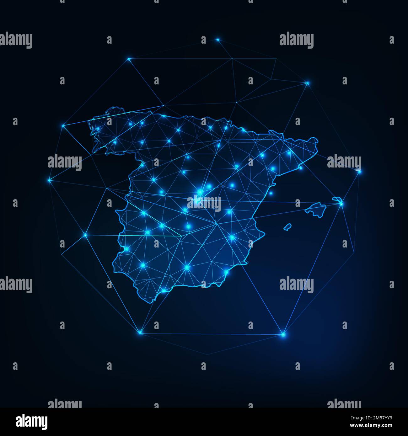 Carte de l'Espagne contour avec étoiles et lignes résumé cadre. Communication, concept de connexion. Moderne futuriste polygonal bas, filaire, lignes et DO Illustration de Vecteur