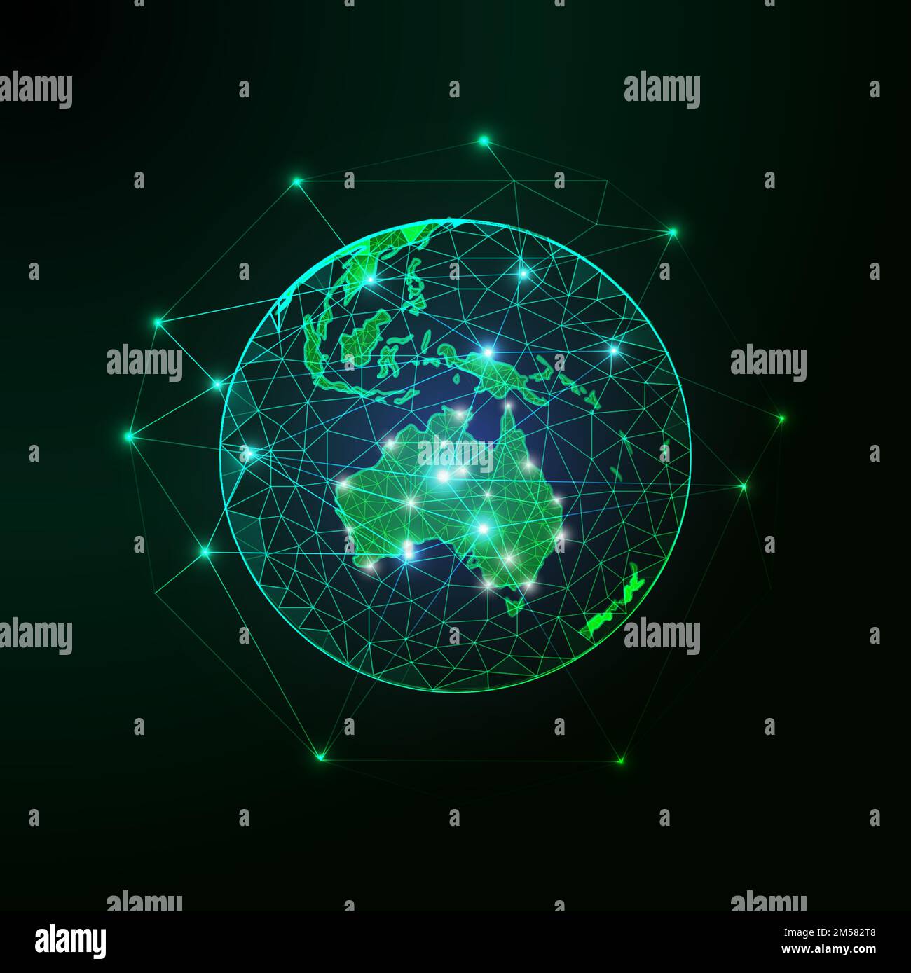 Vert futuriste Australie carte continent sur planète vue de la Terre depuis l'espace arrière-plan abstrait. Conception à faible teneur en polyfilaires, lignes et points. VVecto Illustration de Vecteur