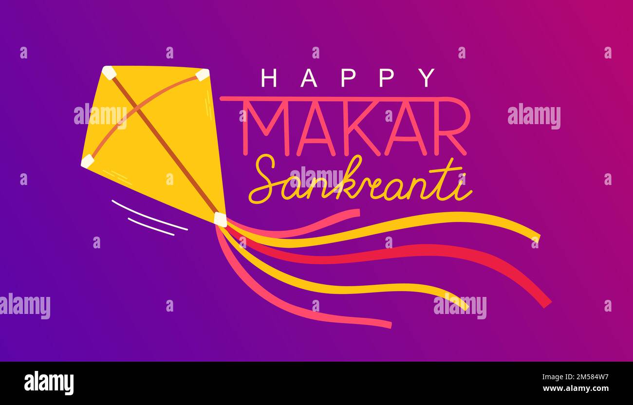 Happy Makar Sankranti vector design fond d'écran avec chaîne de cerf-volant colorée pour le festival de l'Inde Illustration de Vecteur
