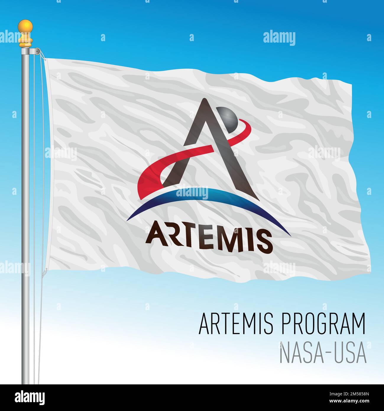 Etats-Unis, année 2022, drapeau du programme Artemis recherche spatiale sur la lune, illustration vectorielle Illustration de Vecteur