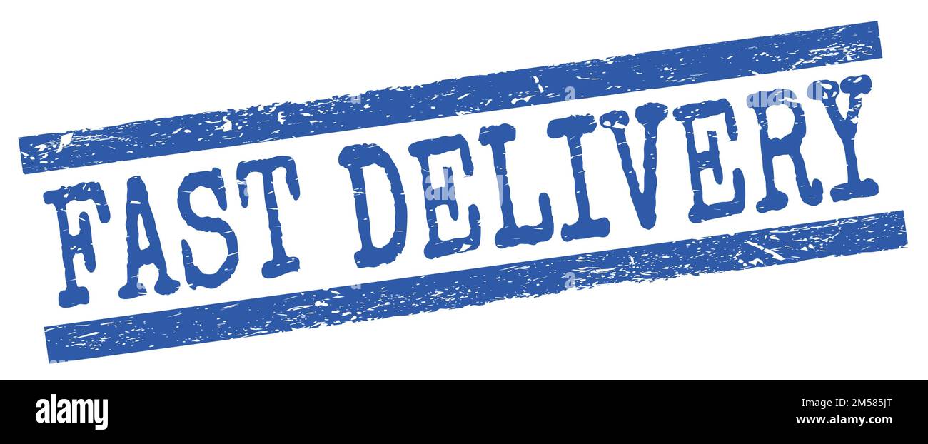 Texte DE LIVRAISON RAPIDE inscrit sur l'étiquette bleue de marquage des lignes de grungy. Banque D'Images